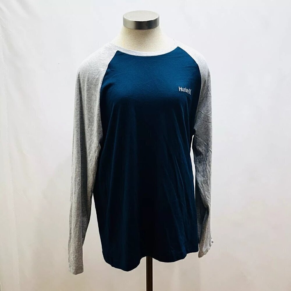 NWT HURLEY Men Long Sleeve Crew Neck Blue-Green & Gray Casual Shirt Size Medium